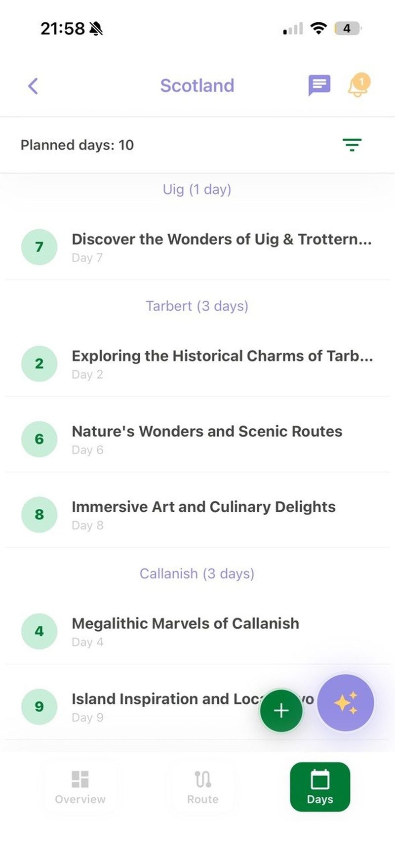 Plainer days view showing a 10-day Scotland itinerary